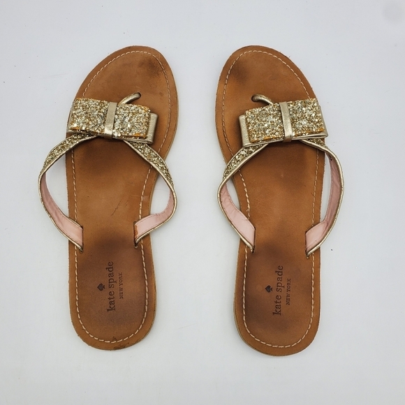 Kate Spade Shoes Women 11M Icarda Gold Glitter Bow Thong Sandals - Picture 5 of 10